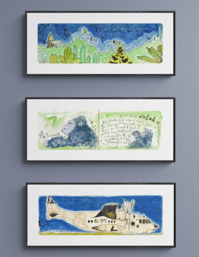 art prints african landscape gorillas and airplane black frames grey wall limited edition signed ink and watercolour wall art