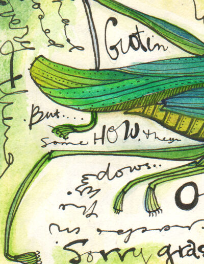 art print grasshopper detail green ornate locust with text archival limited edition of 40 signed ink and watercolor wall art