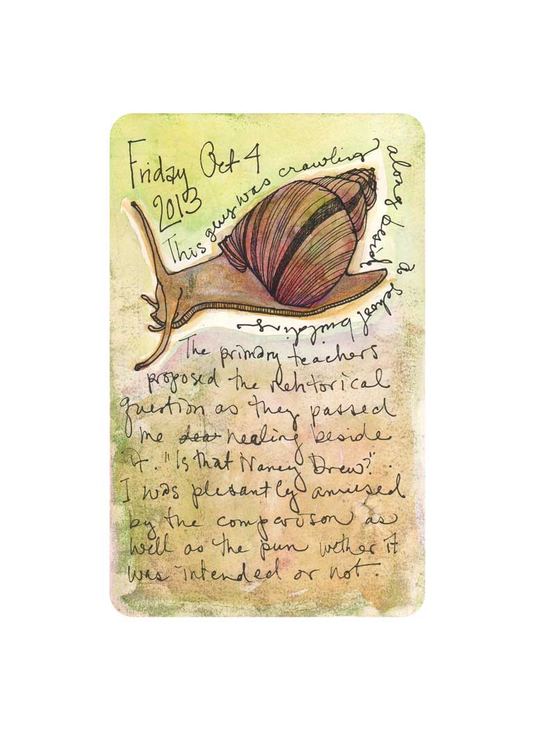 art print snail with pretty shell green and purple archival signed limited edition ink and watercolour wall art embossed logo