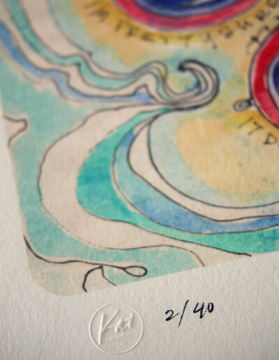 art print with blue and green waves archival limited edition 2 of 40 ink and watercolor wall art with embossed logo