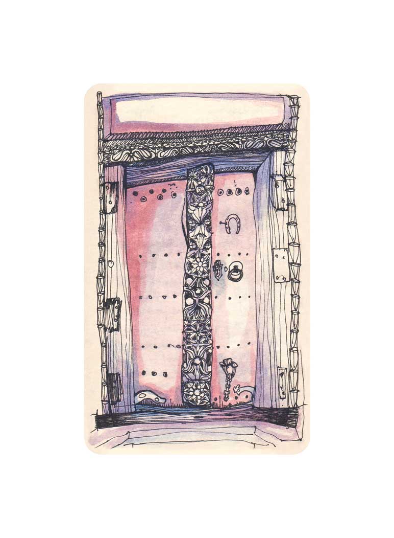art print zanzibar door pink and purple ornate archival signed limited edition ink and watercolour wall art embossed logo