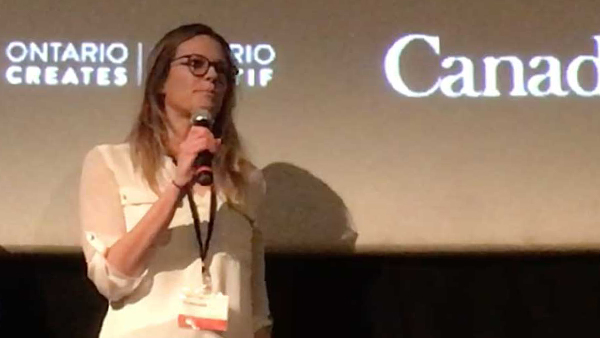 Kathryn Ann Jankowski responding to questions at Planet in Focus Film Festival where her stop motion film The Metamorphosis of a Bottle Cap was screened