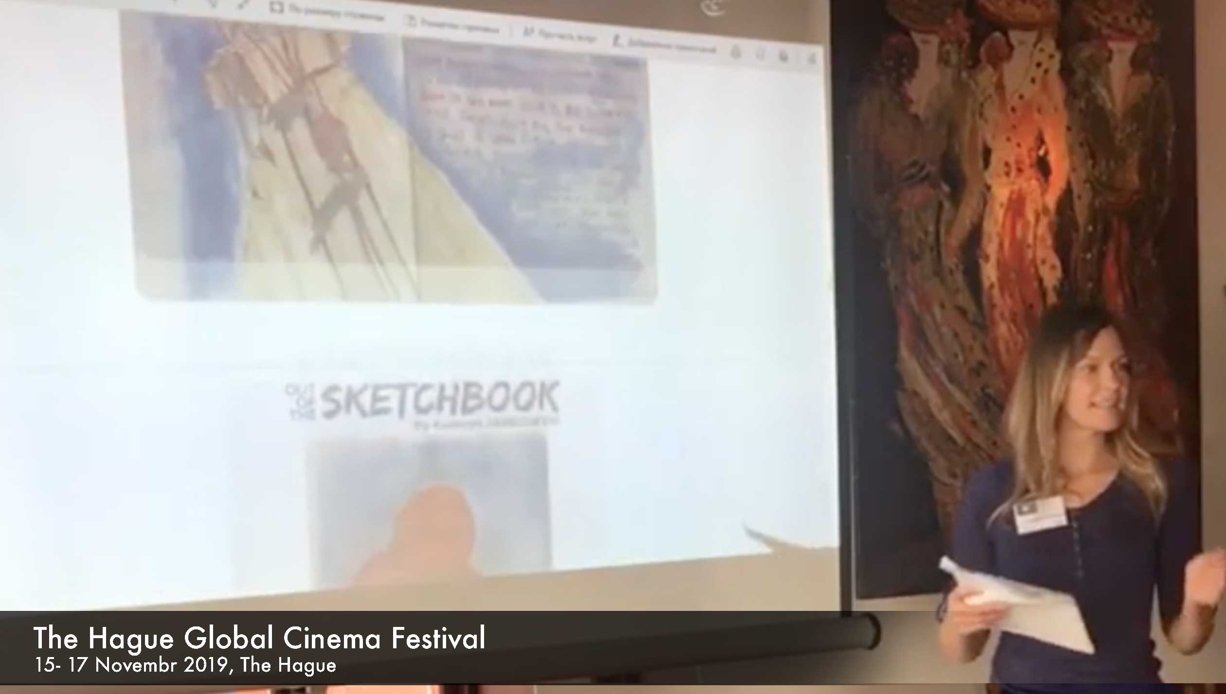 Kathryn Ann Jankowski presenting her artwork including her sketchbooks at The Hague Global Cinema 2019